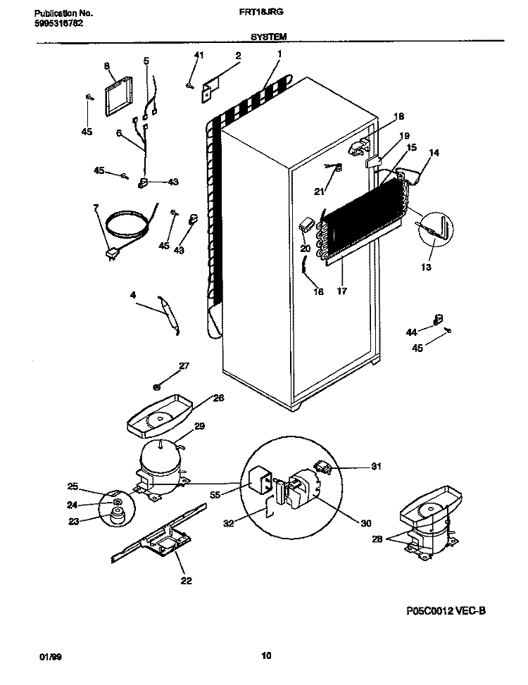 SYSTEM Diagram and Parts List for FRT18JRGD1  Frigidaire Refrigerator