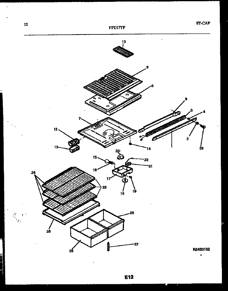 SHELVES AND SUPPORTS Diagram and Parts List for FPD17TPH0  Frigidaire Refrigerator