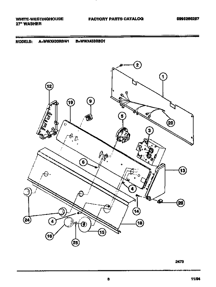 CONSOLE & CONTROLS Diagram and Parts List for WWX433RBW1  Frigidaire Washer