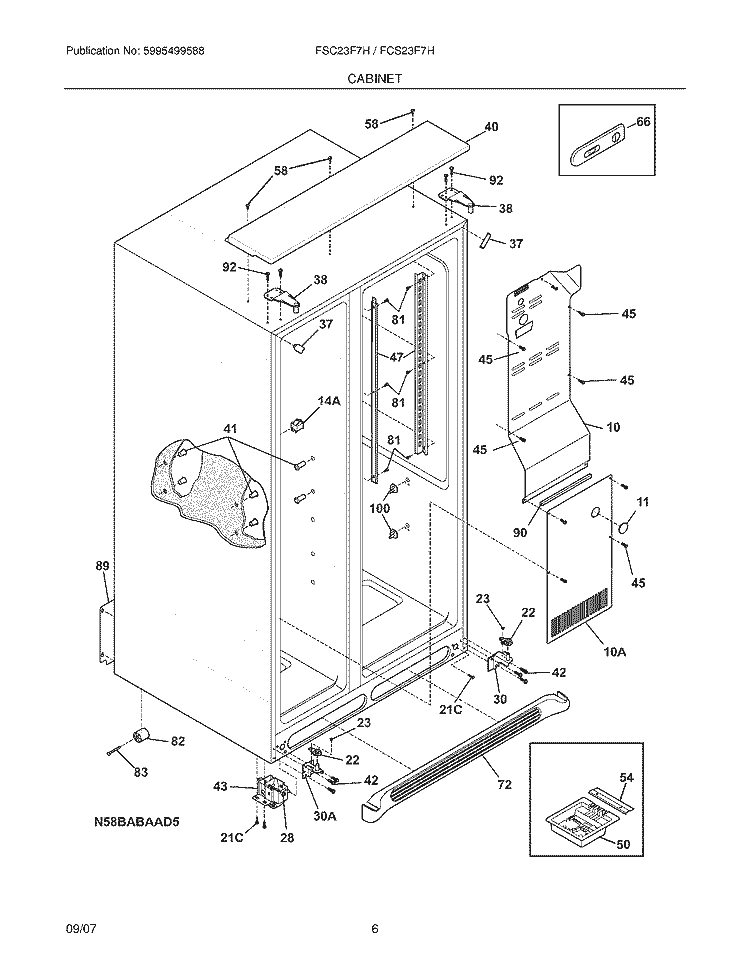 CABINET Diagram and Parts List for FSC23F7HW6  Frigidaire Refrigerator
