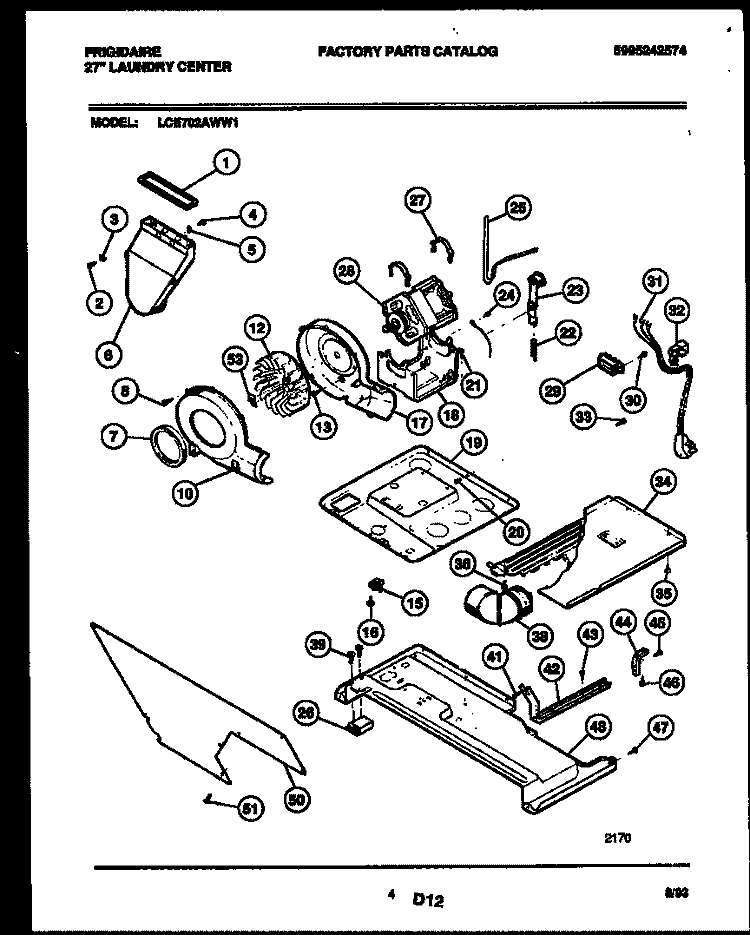 MOTOR, BLOWER AND CABINET PARTS Diagram and Parts List for LCE702ADD1  Frigidaire Washer Dryer Combo