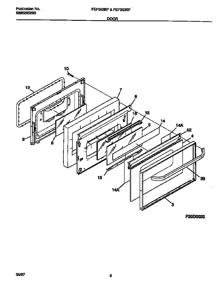 DOOR Diagram and Parts List for FEF353SFDA  Frigidaire Range