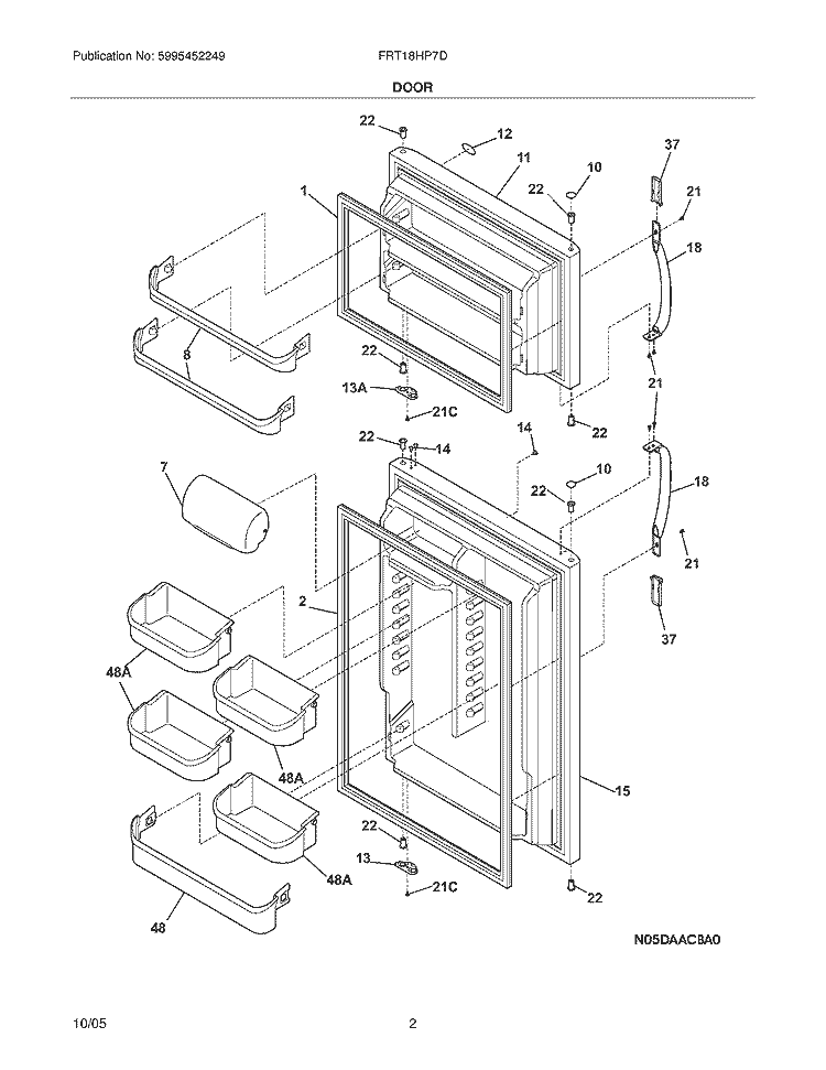 DOOR Diagram and Parts List for FRT18HP7DW6  Frigidaire Refrigerator