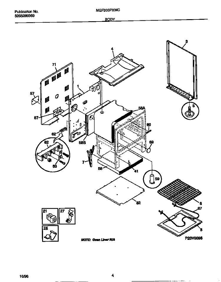 BODY Diagram and Parts List for MEF300PXWC  Frigidaire Range