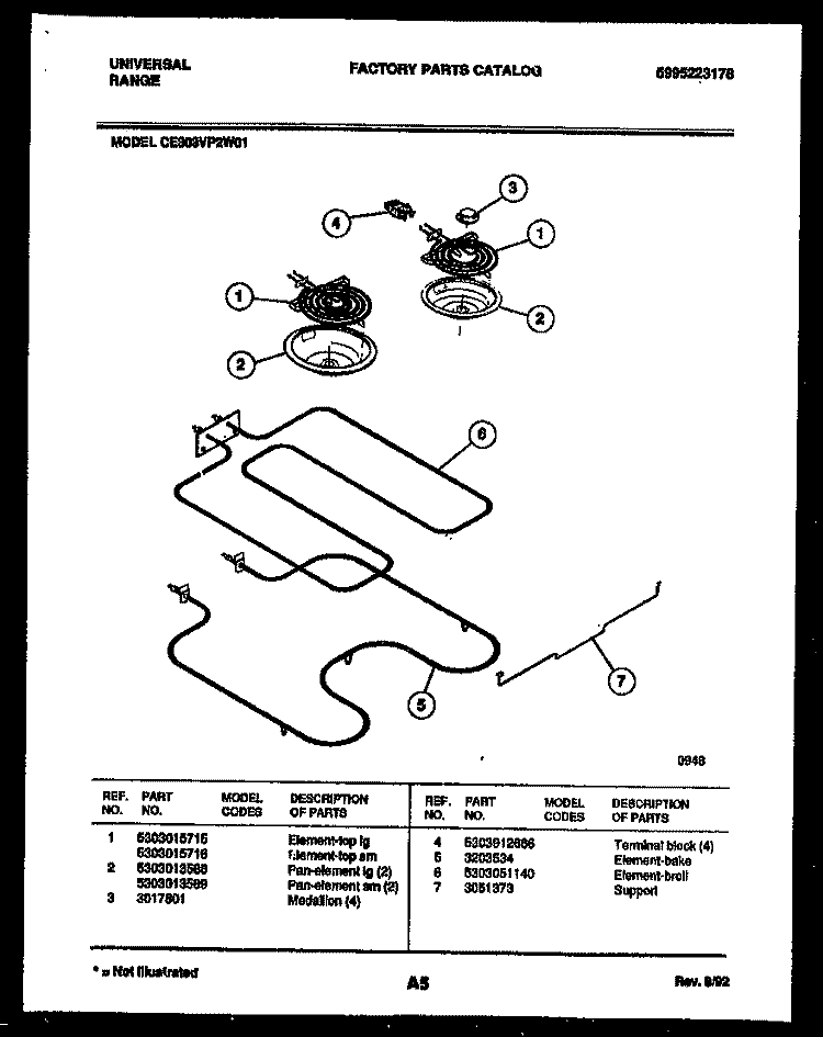BROILER PARTS Diagram and Parts List for CE303VP2H01  Frigidaire Range