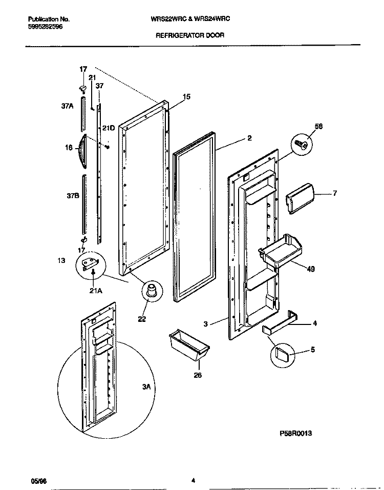 REFRIGERATOR DOOR Diagram and Parts List for WRS22WRCW2  Frigidaire Refrigerator