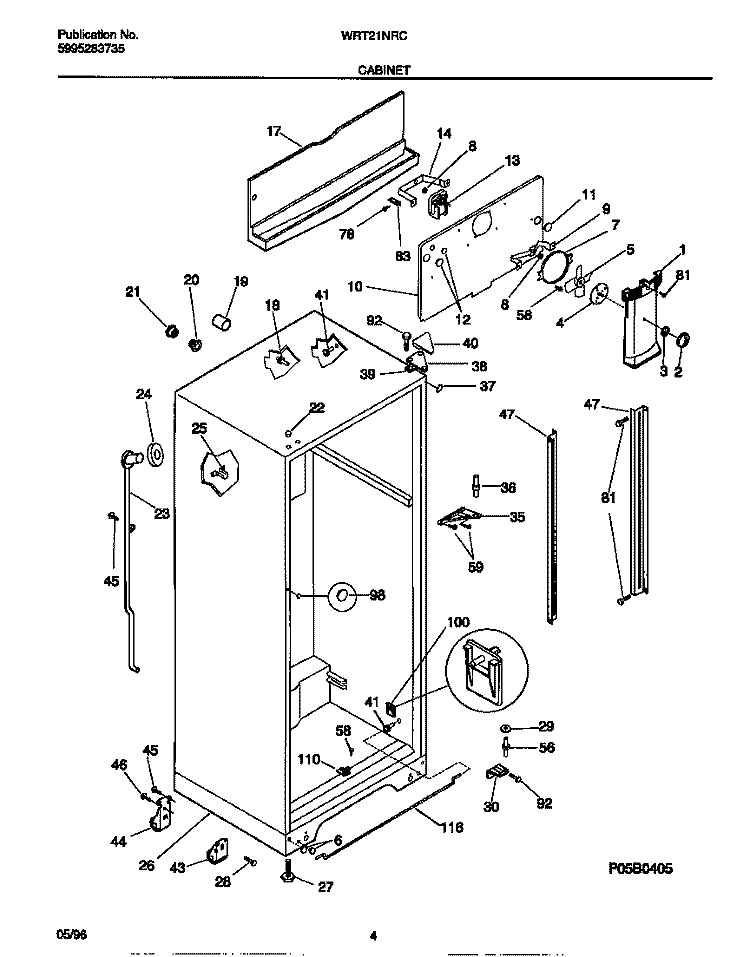 CABINET Diagram and Parts List for WRT21NRCW2  Frigidaire Refrigerator