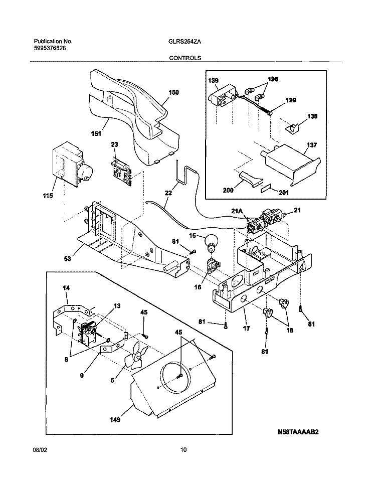 CONTROLS Diagram and Parts List for GLRS264ZAW5  Frigidaire Refrigerator