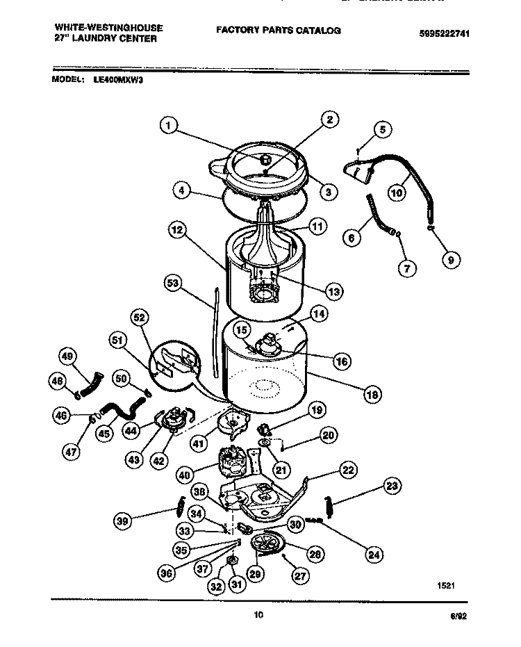AGITATOR, WASHTUB AND MOTOR Diagram and Parts List for LE400MXW3  Frigidaire Washer Dryer Combo