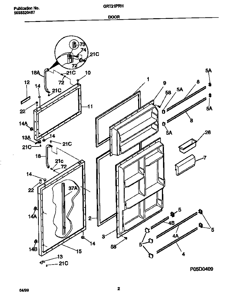 DOORS Diagram and Parts List for GRT21PRHW0  Gibson Refrigerator