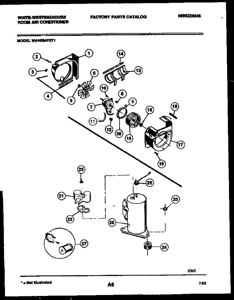 AIR HANDLING AND COMPRESSOR PARTS Diagram and Parts List for WAH094P2T1  Frigidaire Air Conditioner