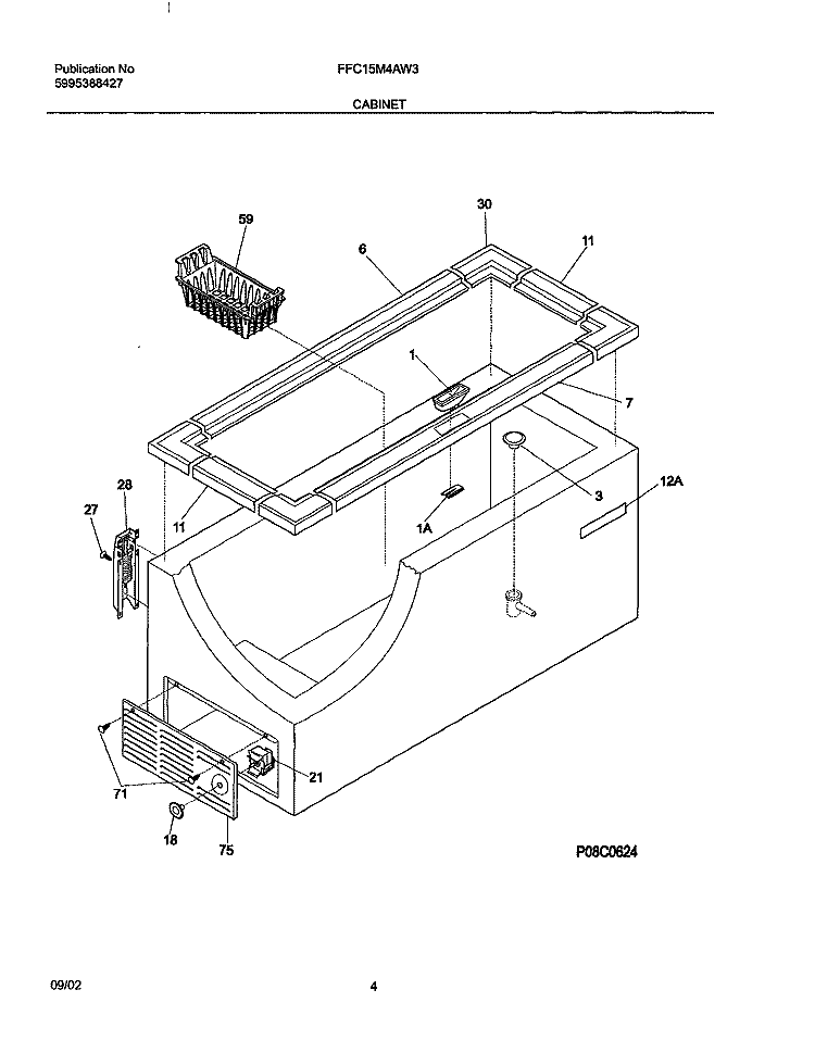 CABINET Diagram and Parts List for FFC15M4AW3  Frigidaire Freezer