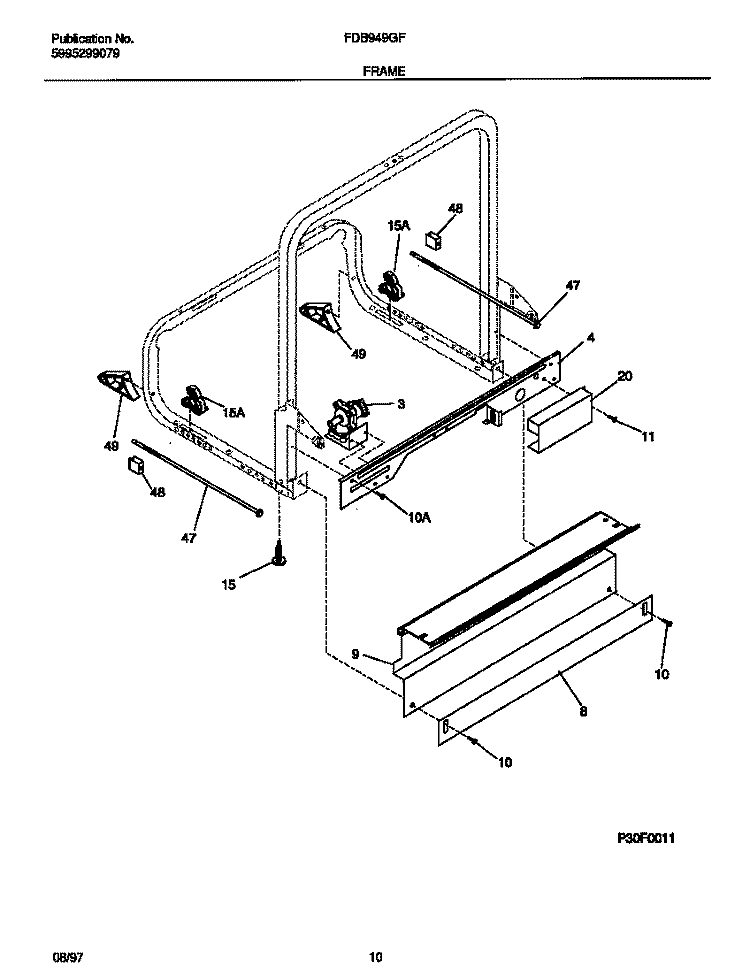 FRAME Diagram and Parts List for FDB949GFB0  Frigidaire Dishwasher