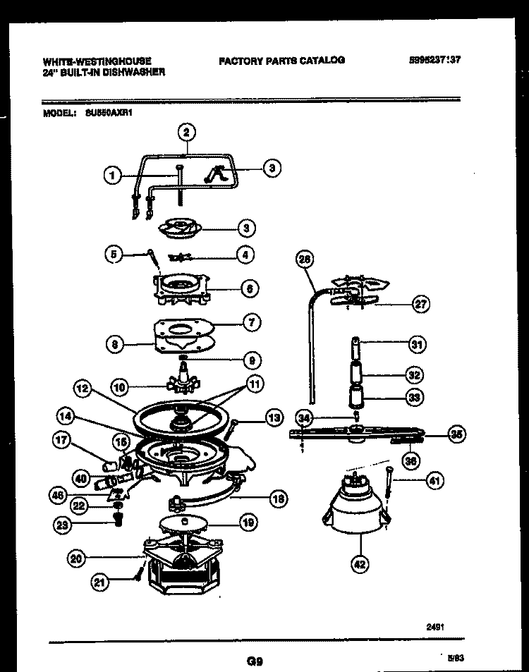 MOTOR PUMP PARTS Diagram and Parts List for SU550AXR1  Frigidaire Dishwasher