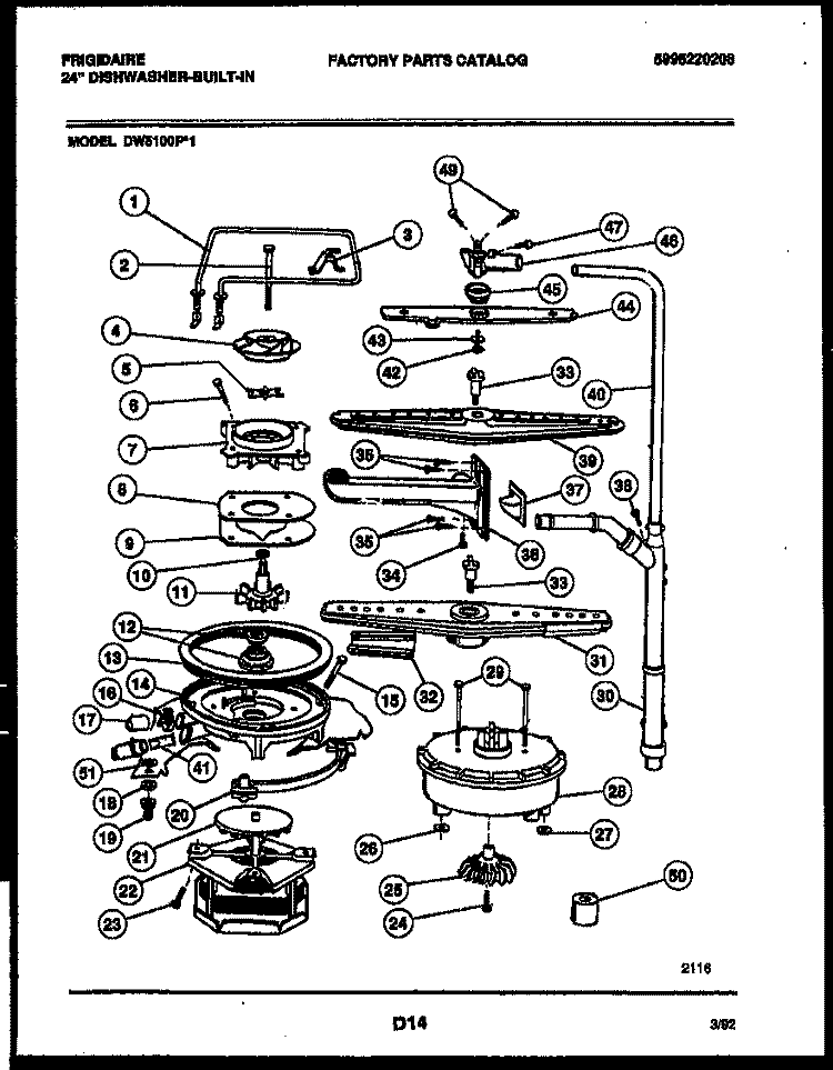 MOTOR PUMP PARTS Diagram and Parts List for DW5100PW1  Frigidaire Dishwasher