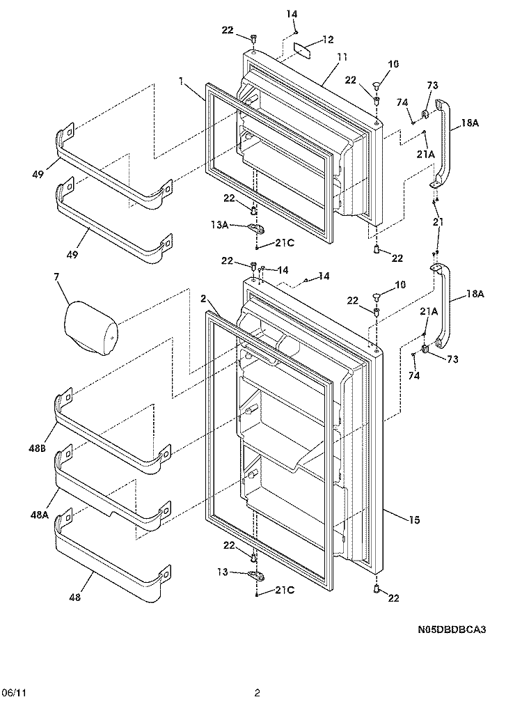 DOORS Diagram and Parts List for FFTR1715LW5  Frigidaire Refrigerator