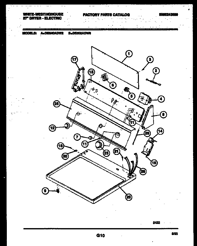 CONSOLE AND CONTROL PARTS Diagram and Parts List for DE640ADW2  Frigidaire Dryer