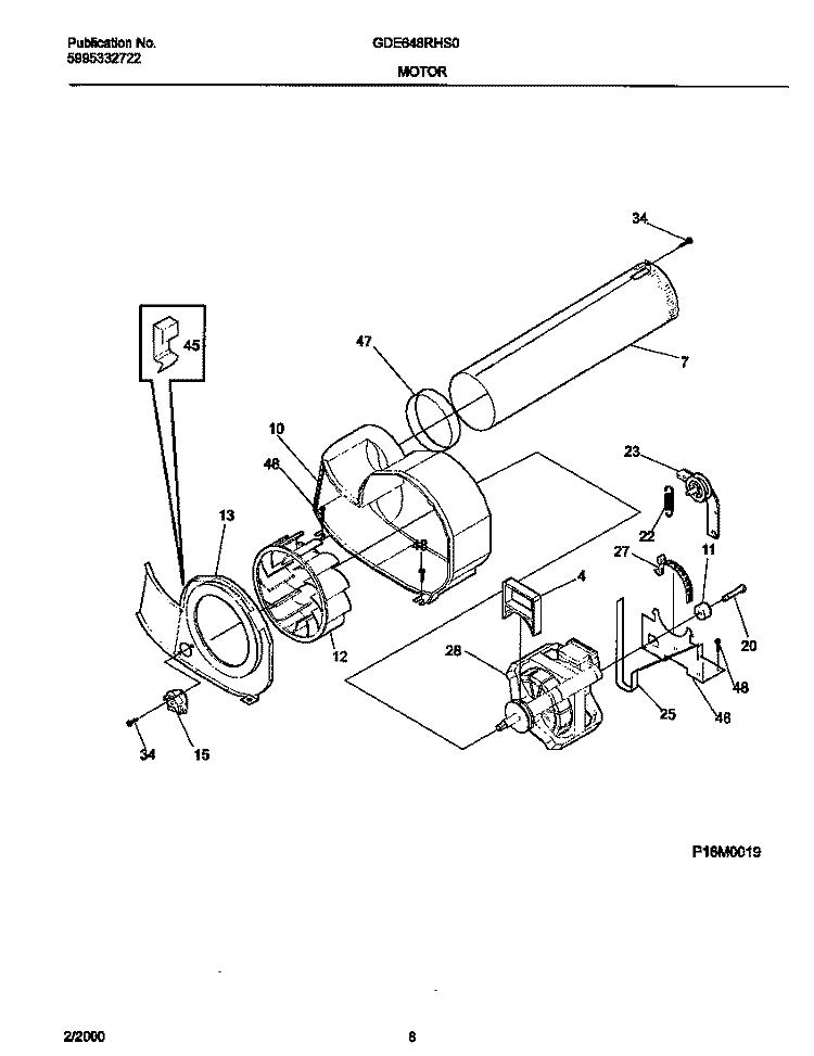 P16M0019 MOTOR, BLOWER Diagram and Parts List for GDE648RHS0  Gibson Dryer