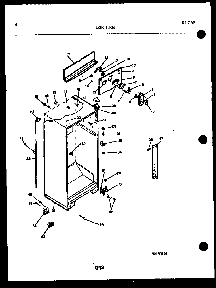 CABINET PARTS Diagram and Parts List for TGK180EN4D  Kelvinator Refrigerator