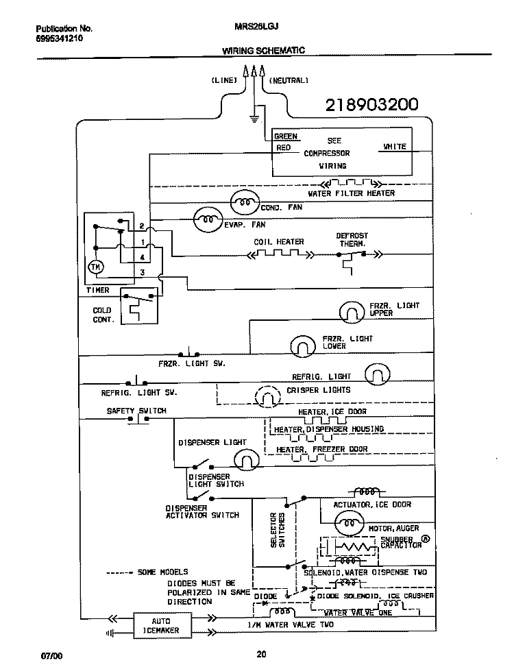 WIRING DIAGRAM Diagram and Parts List for MRS26LGJQ1  Frigidaire Refrigerator