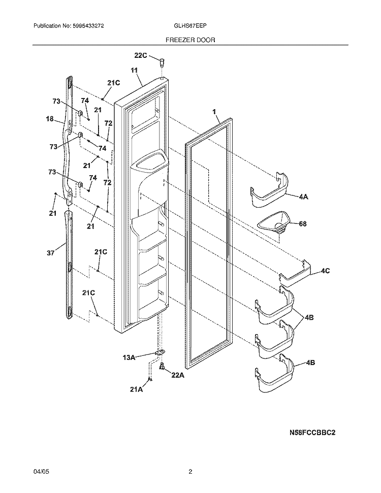 FREEZER DOOR Diagram and Parts List for GLHS67EEPQ0  Frigidaire Refrigerator