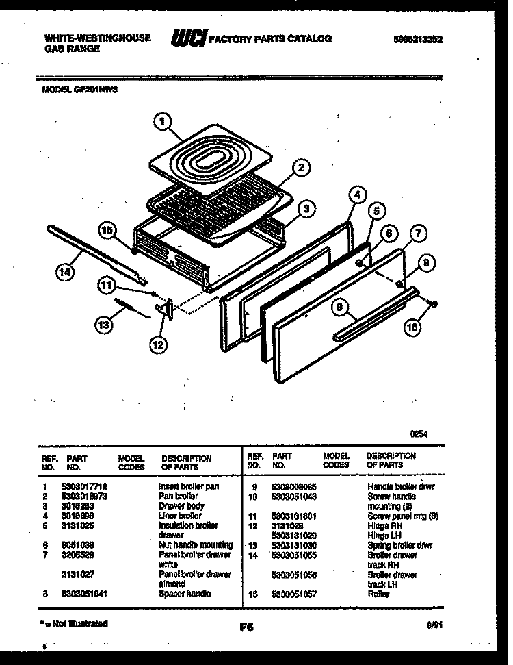 BROILER DRAWER PARTS Diagram and Parts List for GF201ND3  Frigidaire Range