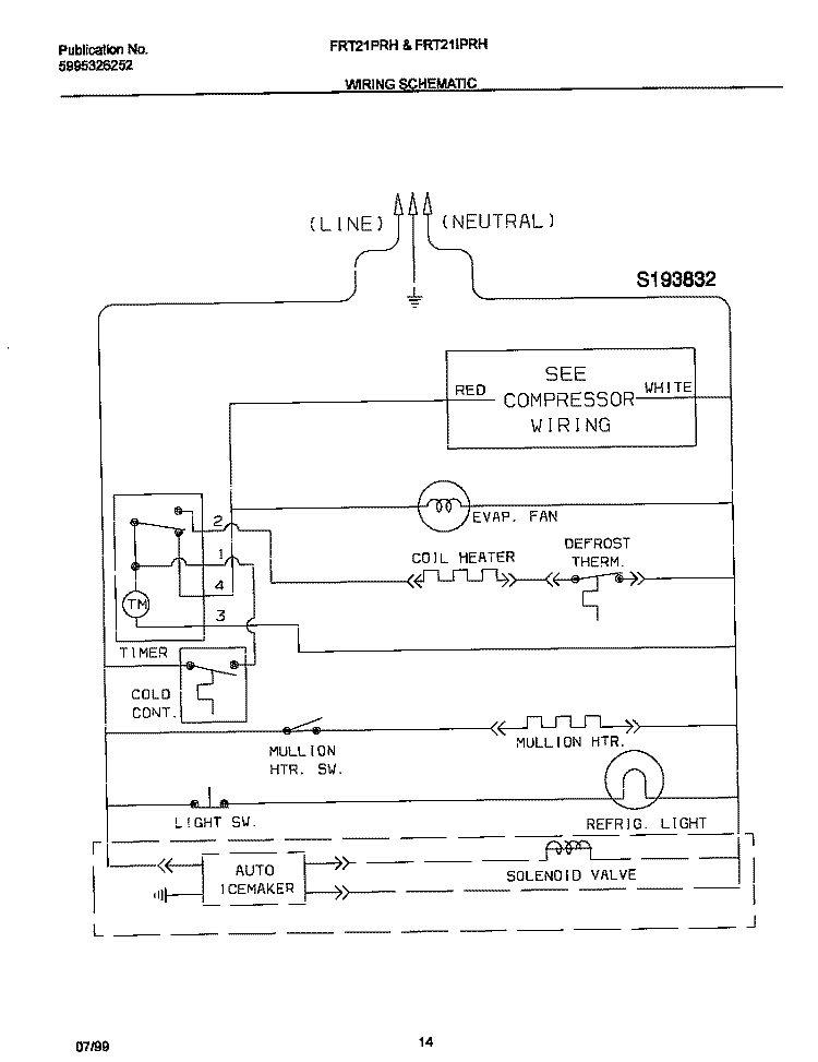 WIRING DIAGRAM Diagram and Parts List for FRT21IPRHW3  Frigidaire Refrigerator