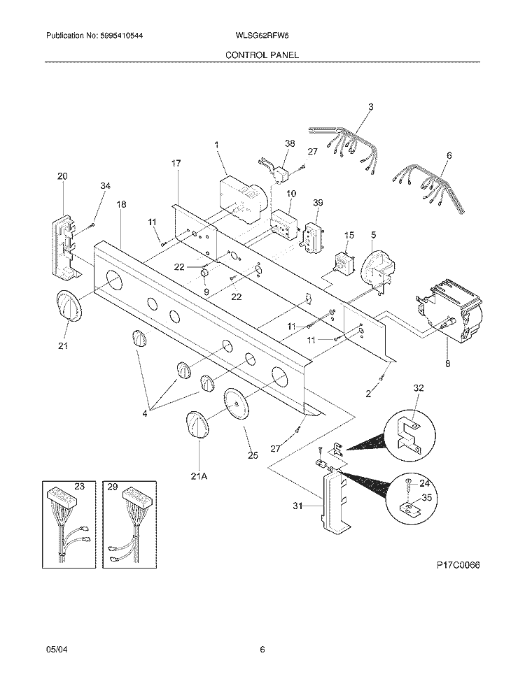 CONTROL PANEL Diagram and Parts List for WLSG62RFW5  Westinghouse Washer Dryer Combo