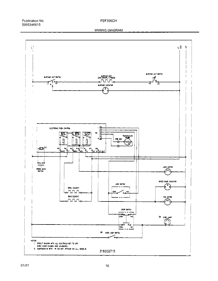 WIRING DIAGRAM Diagram and Parts List for FEF356CHTD  Frigidaire Range