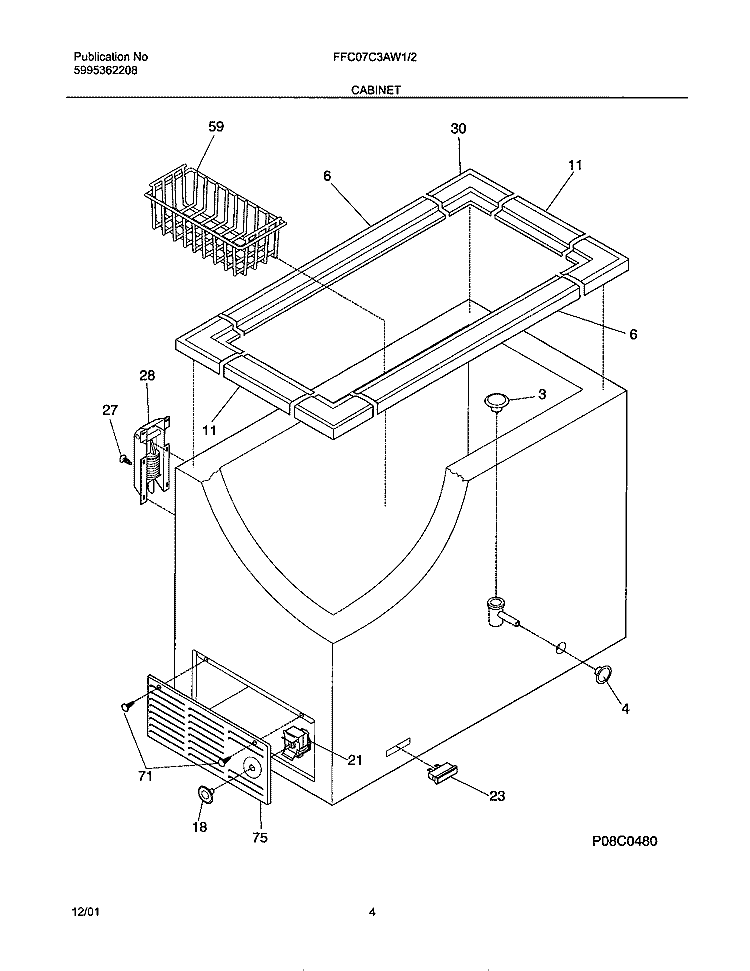 CABINET Diagram and Parts List for FFC07C3AW1  Frigidaire Freezer
