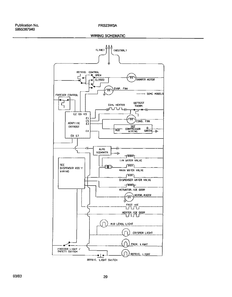 WIRING SCHEMATIC Diagram and Parts List for FRS23W3AW7  Frigidaire Refrigerator