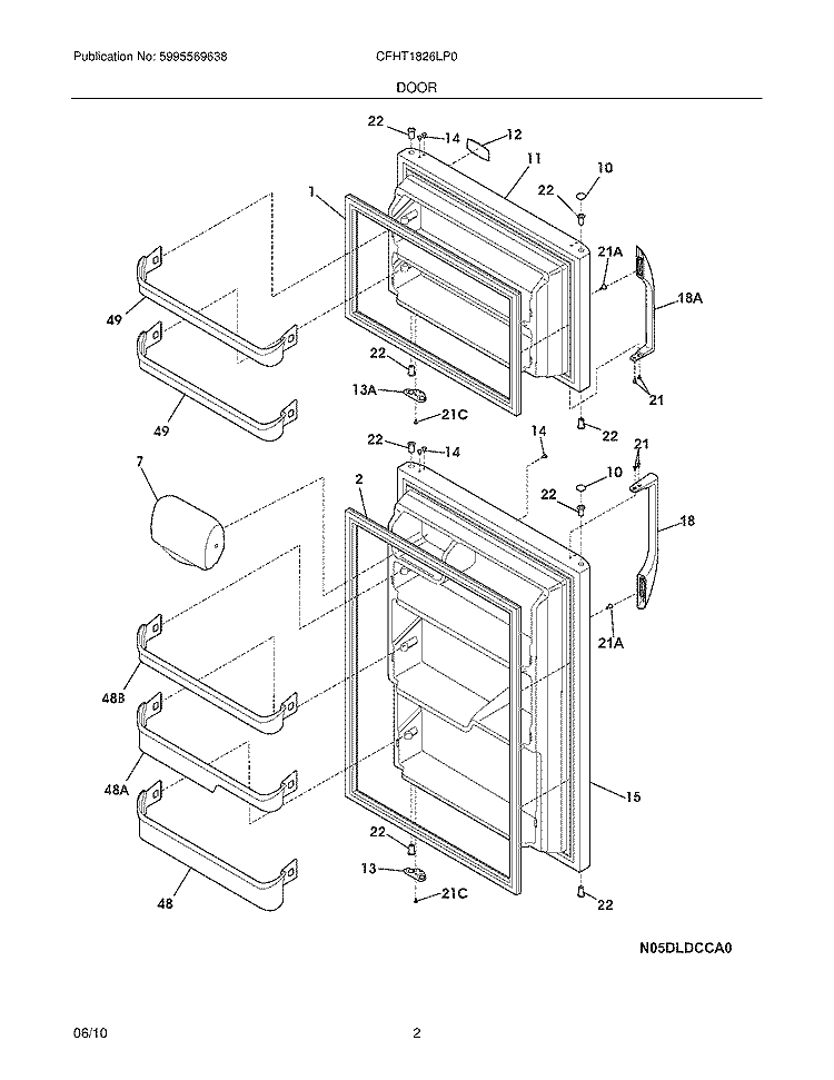 DOOR Diagram and Parts List for CFHT1826LP0  Frigidaire Refrigerator
