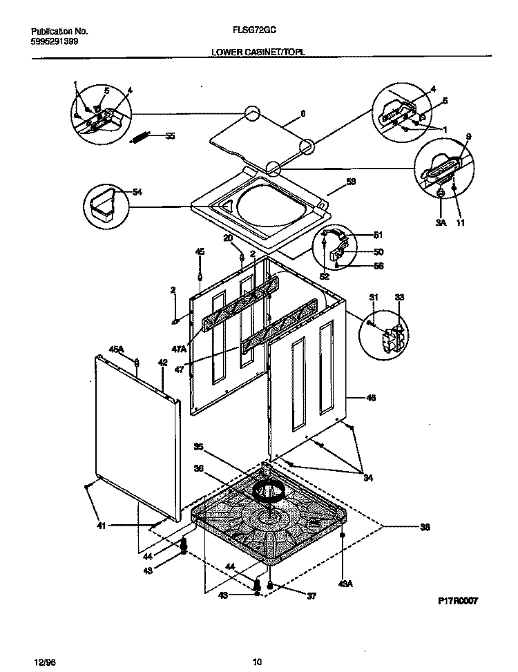 LOWER CABINET / TOP Diagram and Parts List for FLSG72GCT4  Frigidaire Washer Dryer Combo