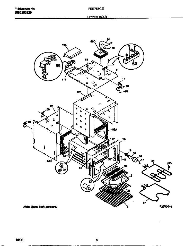 UPPER BODY Diagram and Parts List for FEB755CESB  Frigidaire Wall Oven