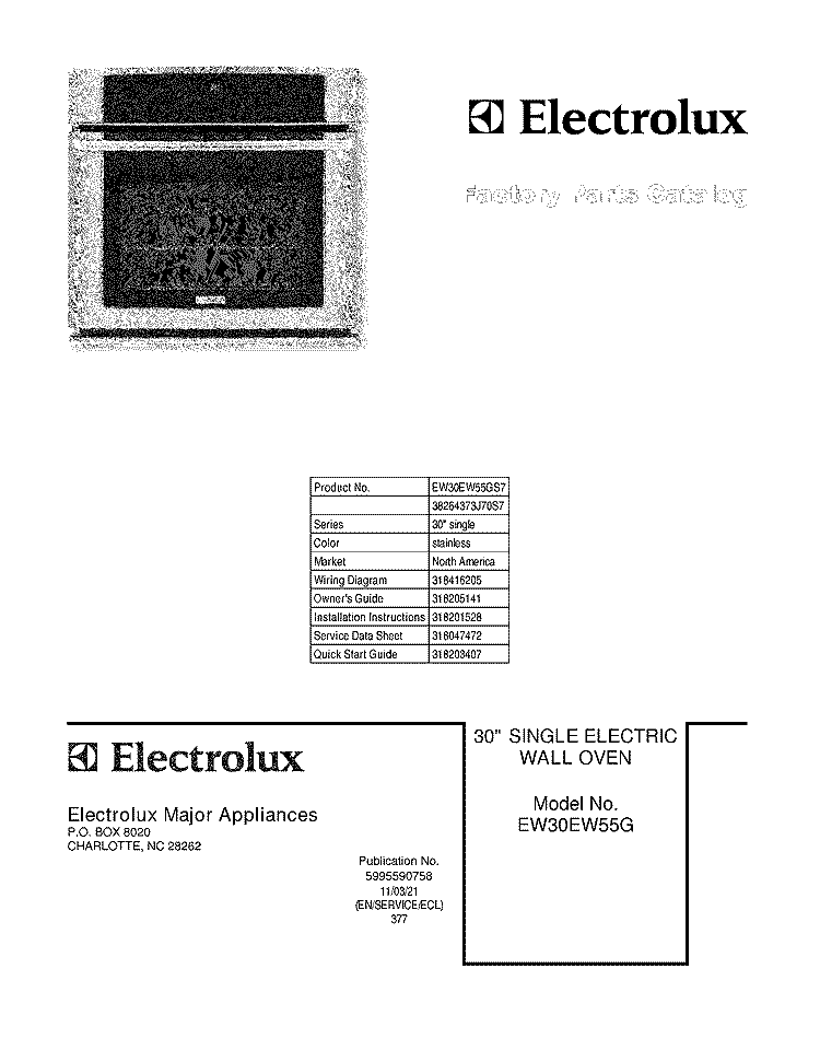 COVER Diagram and Parts List for EW30EW55GS7  Electrolux Wall Oven