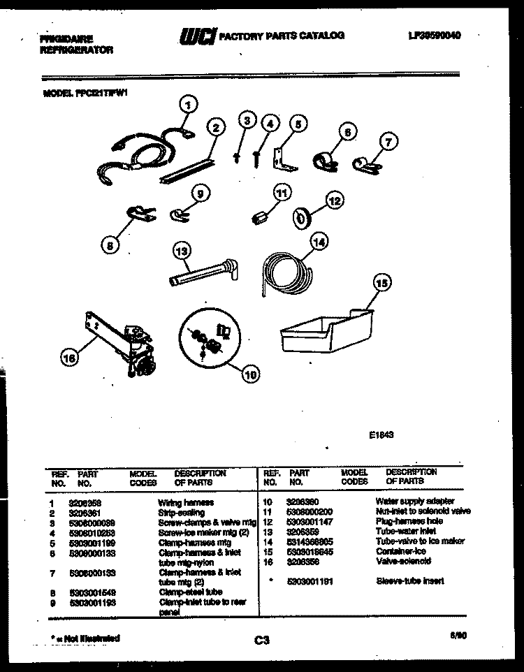 ICE MAKER INSTALLATION PARTS Diagram and Parts List for FPCI21TIFA1  Frigidaire Refrigerator