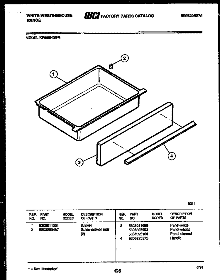 DRAWER PARTS Diagram and Parts List for KF590HDD6  Frigidaire Range