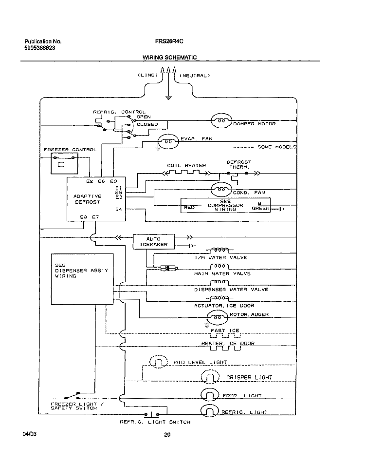 WIRING SCHEMATIC Diagram and Parts List for FRS26R4CB0  Frigidaire Refrigerator