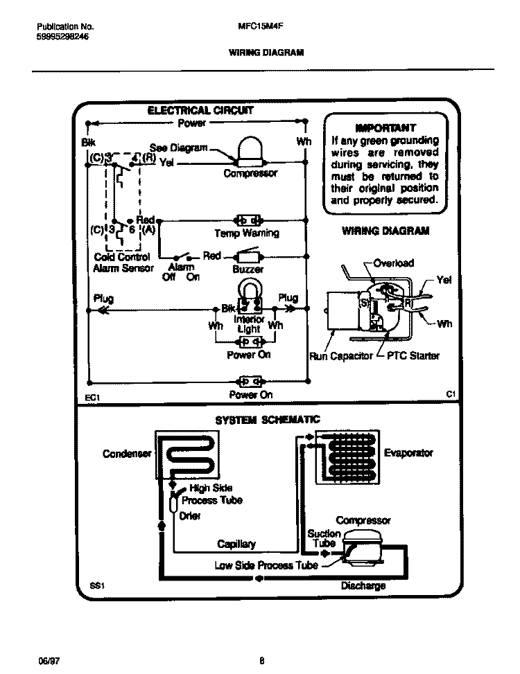 WIRING DIAGRAM Diagram and Parts List for MFC15M4FW1  Frigidaire Freezer
