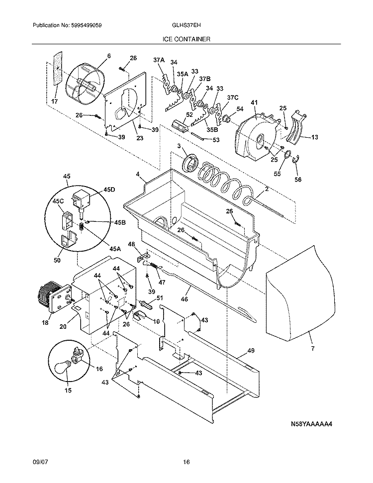 ICE CONTAINER Diagram and Parts List for GLHS37EHQ4  Frigidaire Refrigerator