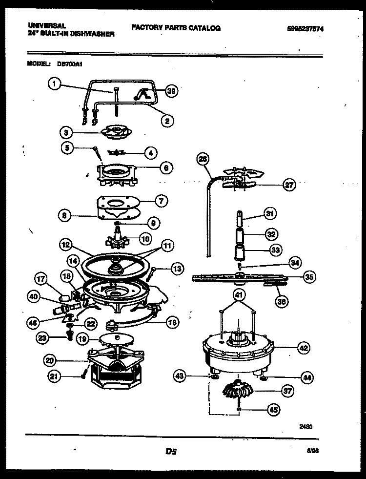 MOTOR PUMP PARTS Diagram and Parts List for DB700AW1  Frigidaire Dishwasher