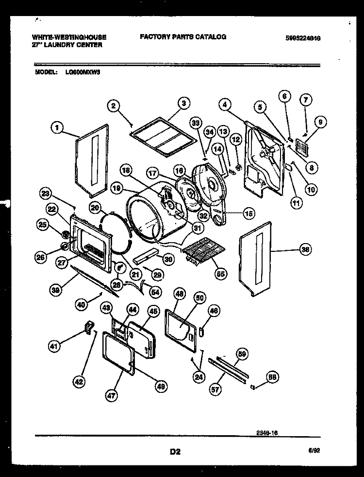 CABINET AND COMPONENT PARTS Diagram and Parts List for LG600MXD3  Frigidaire Washer Dryer Combo