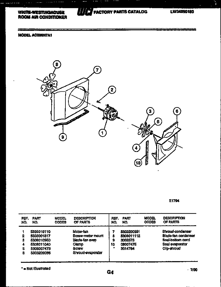AIR HANDLING PARTS Diagram and Parts List for AC086N7A1  Frigidaire Air Conditioner