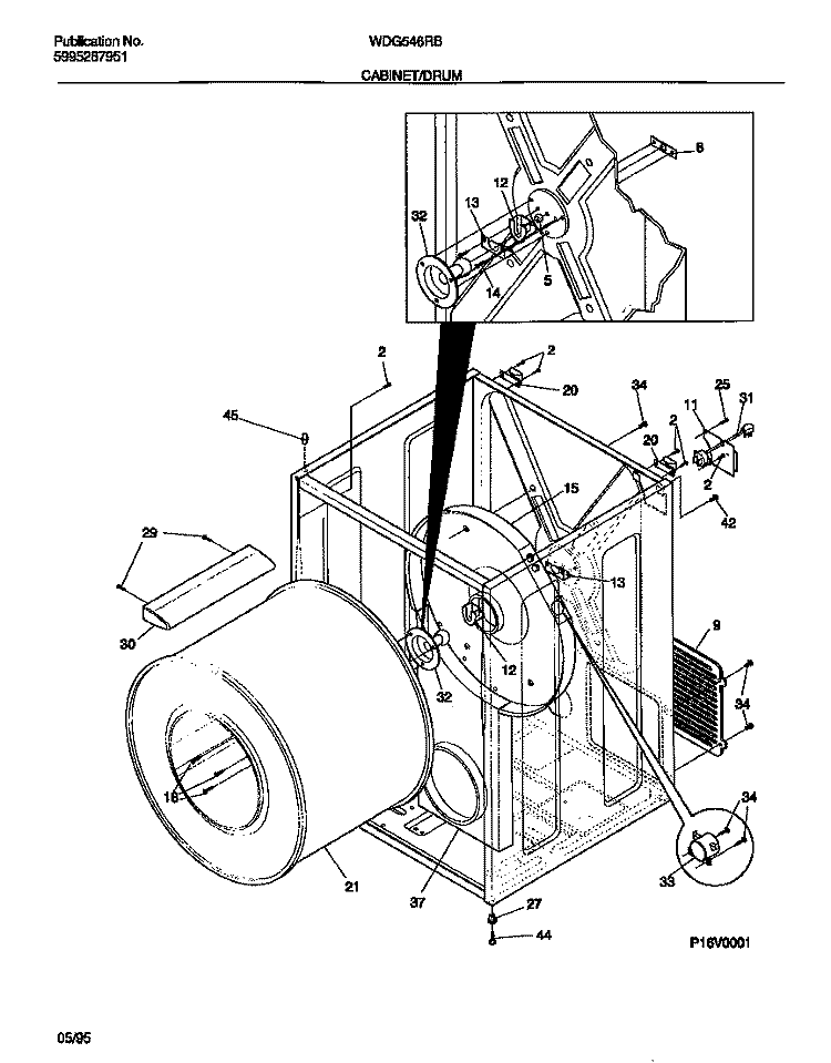 CABINET / DRUM Diagram and Parts List for WDG546RBS0  Frigidaire Dryer