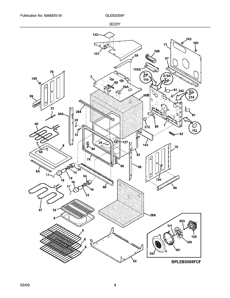 BODY Diagram and Parts List for GLEB30S9FBE  Frigidaire Wall Oven