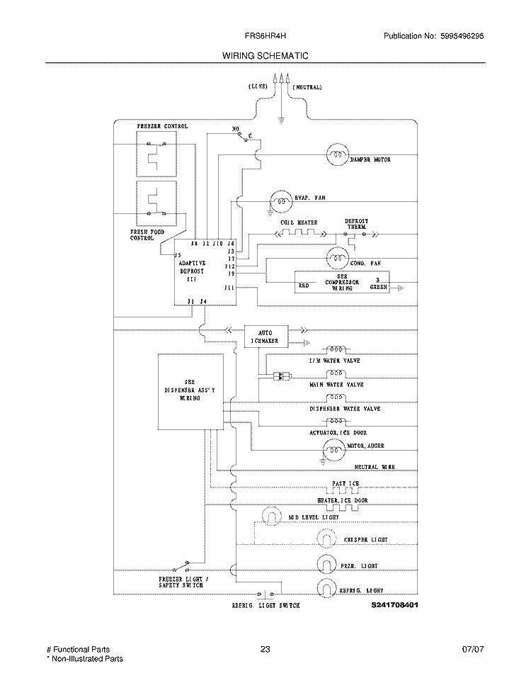 WIRING SCHEMATIC Diagram and Parts List for FRS6HR4HB4  Frigidaire Refrigerator