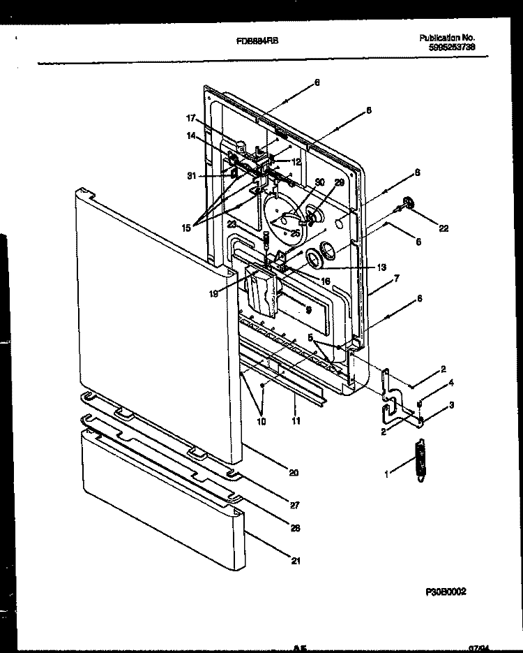 DOOR PARTS Diagram and Parts List for FDB884RBB0  Frigidaire Dishwasher