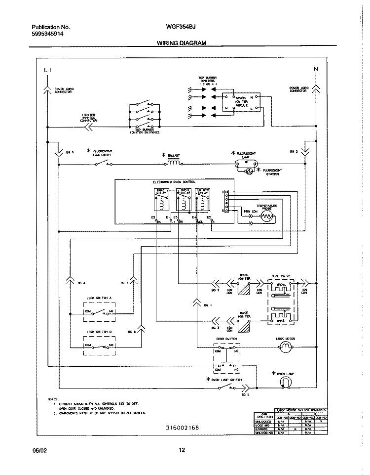 WIRING DIAGRAM Diagram and Parts List for WGF354BJDA  Westinghouse Range
