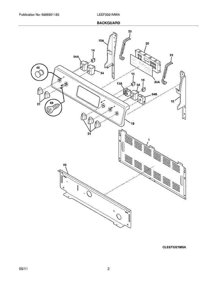 BACKGUARD Diagram and Parts List for LEEF3021MWA  Frigidaire Range