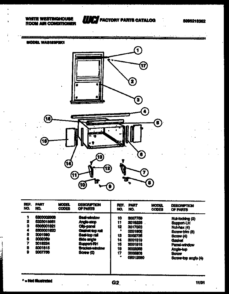 CABINET AND INSTALLATION PARTS Diagram and Parts List for WAS183P2K1  Frigidaire Air Conditioner